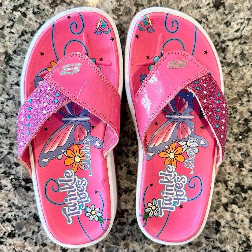 Skechers Twinkle Toes Sandals Butterfly Glittery Straps Adventures size 13